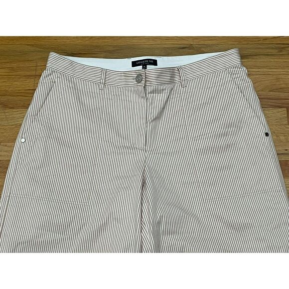 Lafayette 148 Women's 10 Brown Pant Cotton Cropped Striped Wide Leg Boho Culotte - Picture 5 of 11